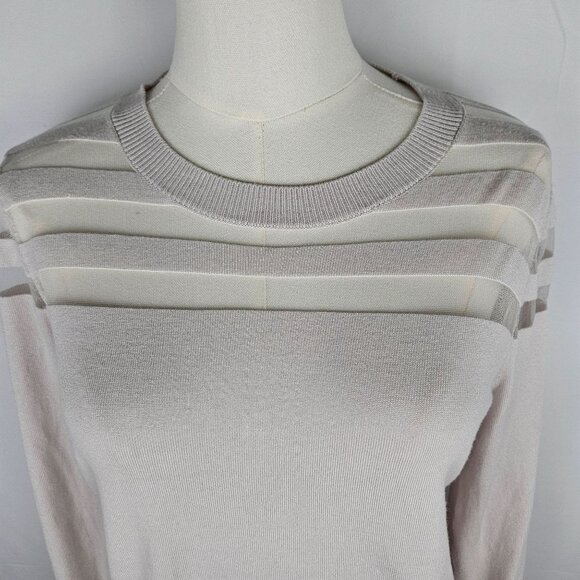 Carmen Marc Valvo Small Sweater Long Sleeve Beige Striped Top - Picture 2 of 9